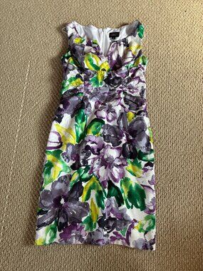 Adrianna Papell Cocktail Dress Watercolor Floral Green Purple 10